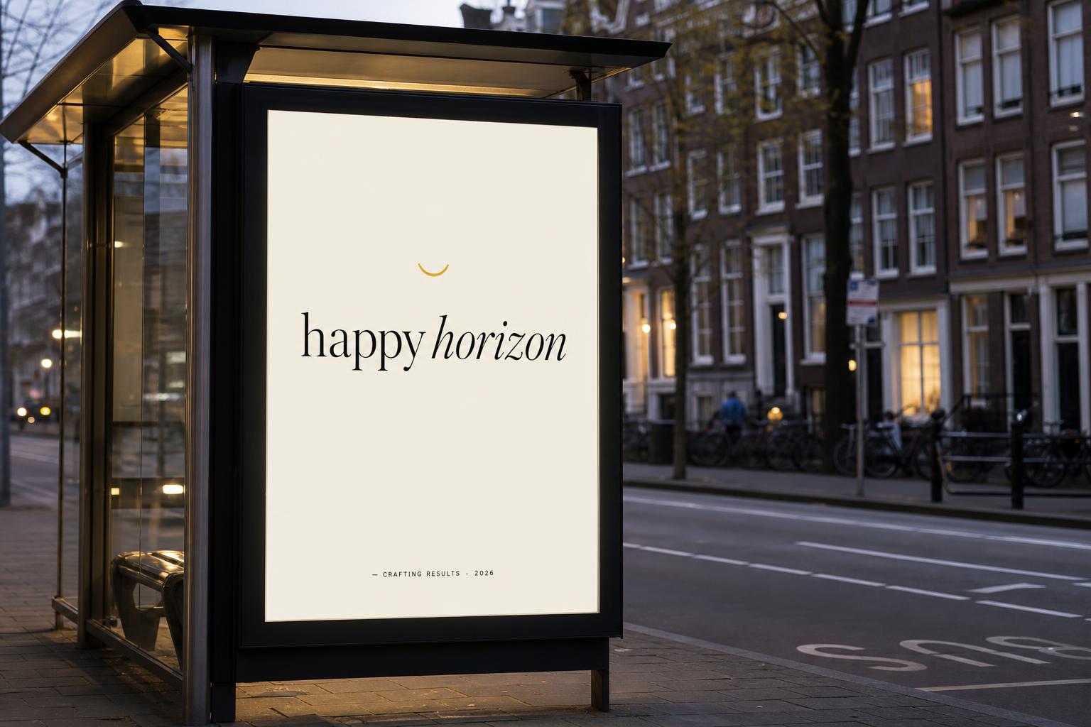 A1 abri-poster met de happy horizon wordmark en de payoff crafting results